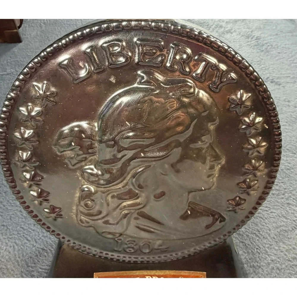 Vintage 1969 Ezra Brooks Liberty Silver Dollar Decanter Heritage China Black